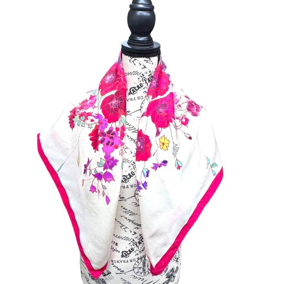 Vintage Création Adam Hand Decorated Bouquet France Silk Floral Scarf 33.25" - Picture 2 of 7